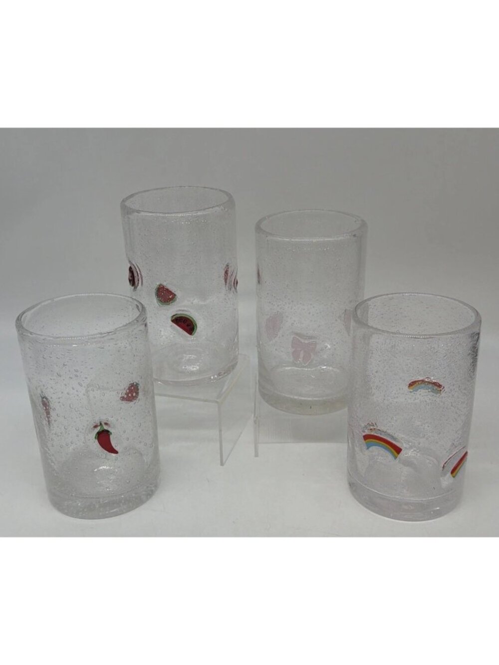 Icon Emoji Bubble Glass Drinking Glasses Tumblers 5” Tall Pepper Rainbow Melon